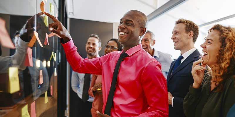 Enthusiastic contact centre employee in meeting