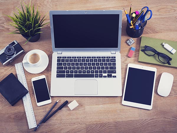 Computer with other office supplies