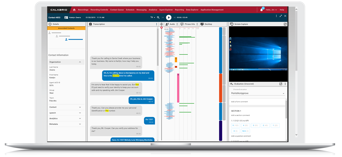 Snapshot of Calabrio's WFO solution